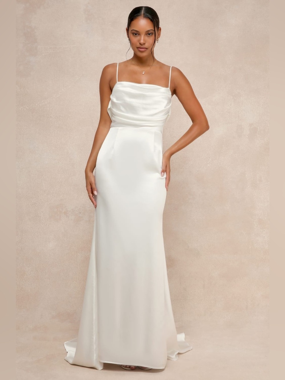NWT Lulus Lovely Endearment White Satin Backless Maxi Gown - Size M